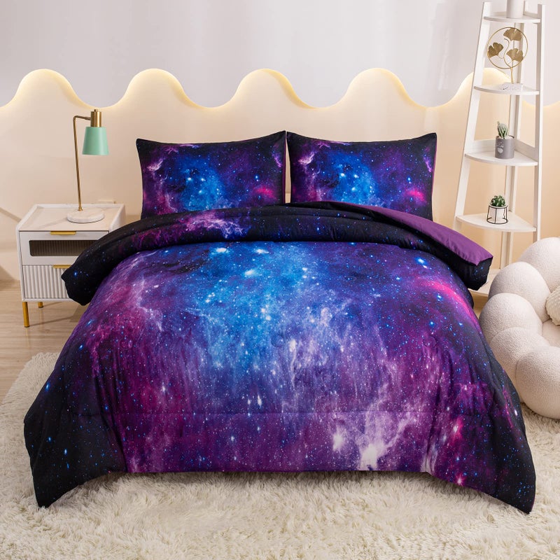 MWMWMW Purple Galaxy Bedding Set Twin, Purple Space Twin Comforter Set for Boys Girls, Kids Comforter Set for Girls with Pillowcase - Image 1